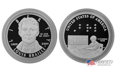 2009 Louis Braille Commemorative PROOF Silver Dollar W/ Box & 